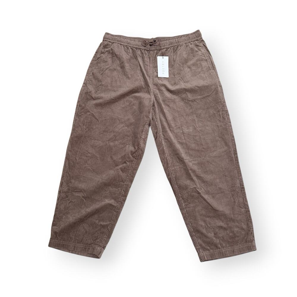 Poetry Corduroy Ankle Pants 18 Dark Taupe Elastic Waist Drawstring Pockets NWT